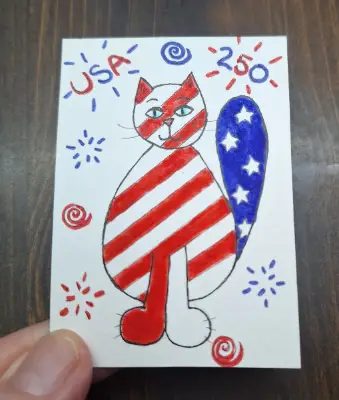 "Patriotic Cat" aceo art card thumbnail 2