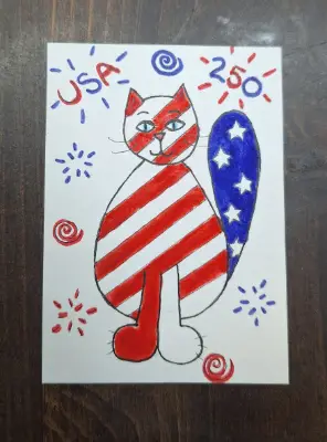 "Patriotic Cat" aceo art card thumbnail 1