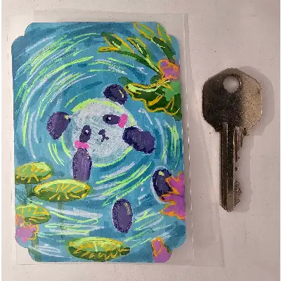 Floating Panda Cub aceo art card thumbnail 2