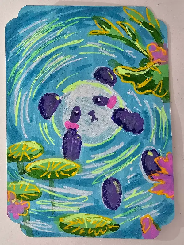 Floating Panda Cub aceo art card