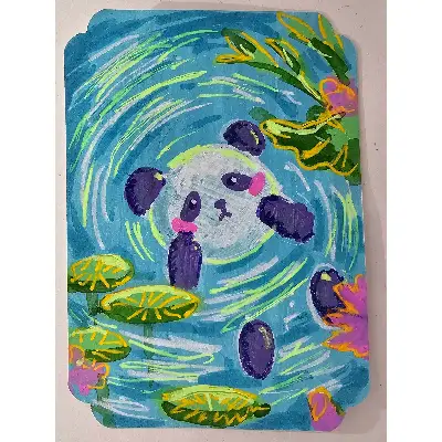 Floating Panda Cub aceo art card thumbnail 1