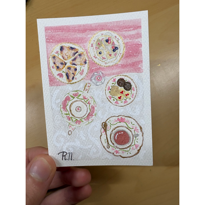 Tea Party aceo art card thumbnail 1