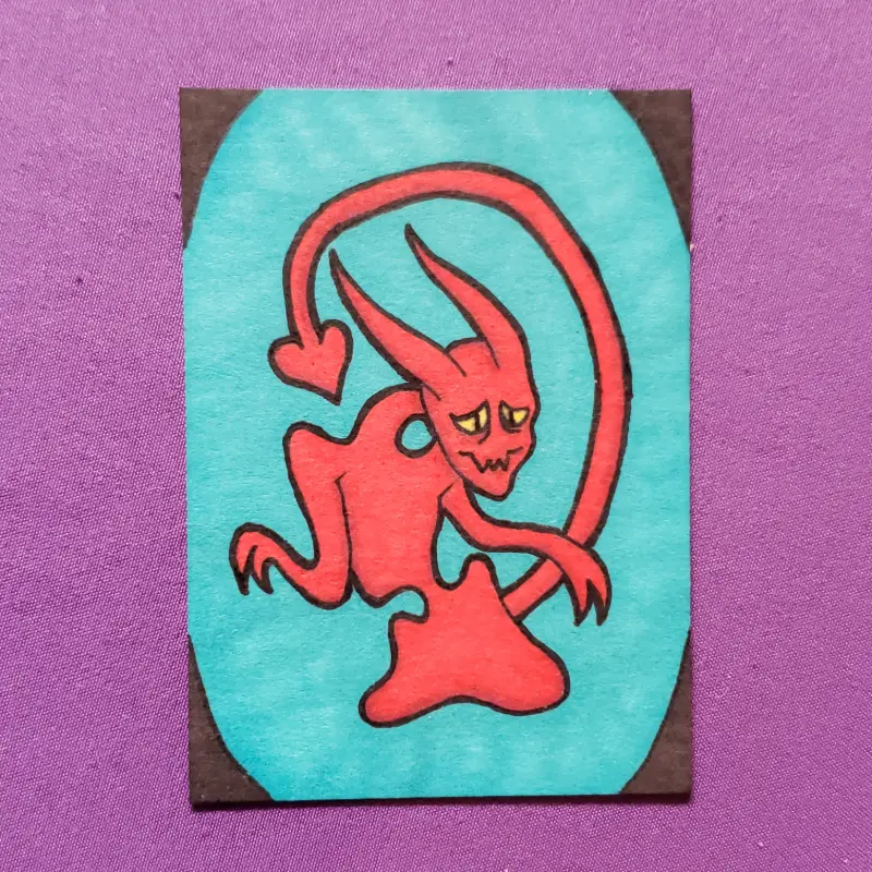 Original Fantasy Demon Creature Marker Illustration OOAK aceo art card