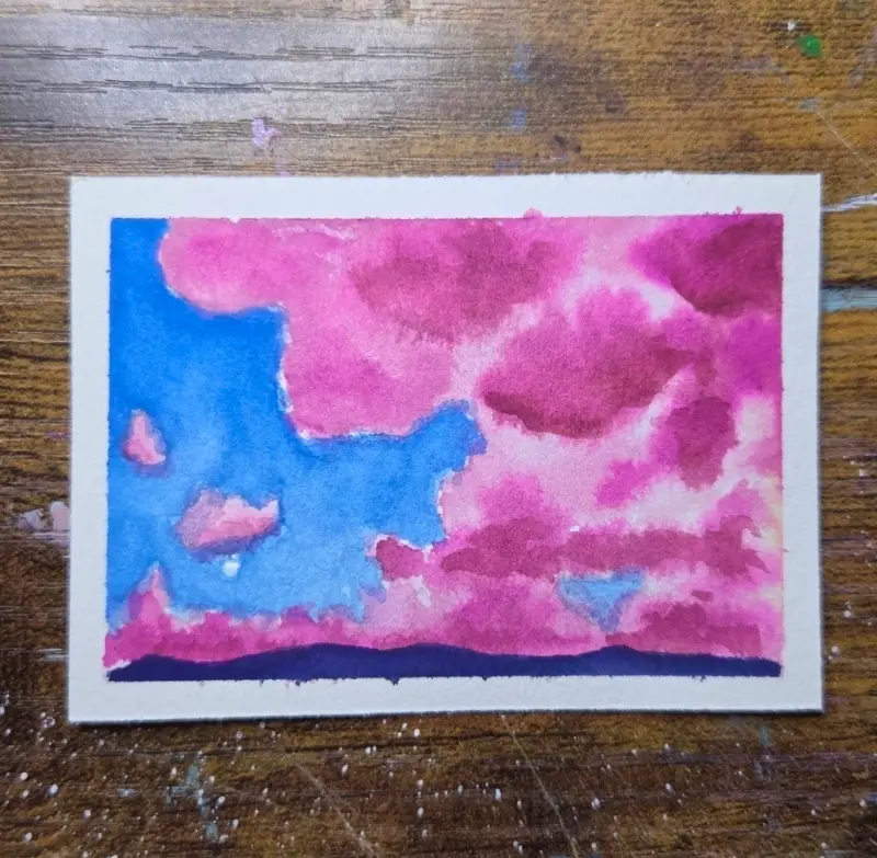 Cotton candy clouds aceo art card