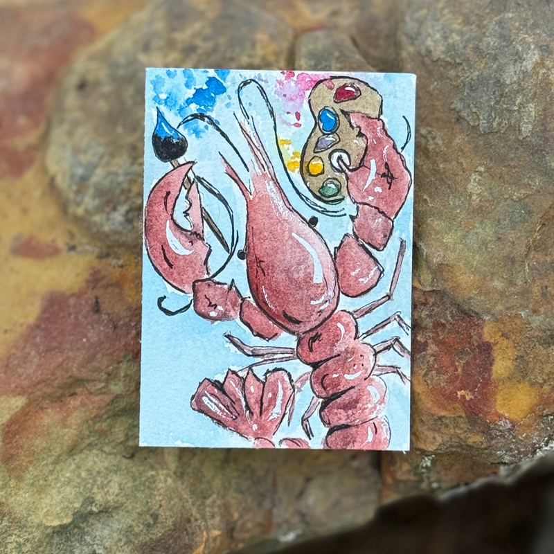 ACEO Watercolor “The Crawfish Artist” aceo art card