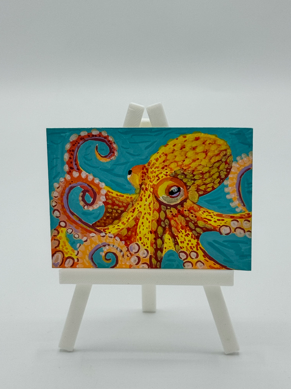 Swimming octopus aceo art card