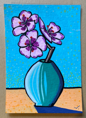 Modern Orchid Flowers in Vase by The Art Auditorium aceo art card thumbnail 1