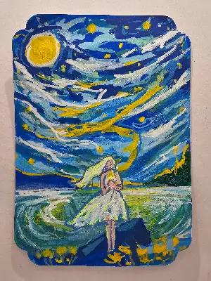 Longing for the Moon aceo art card thumbnail 1