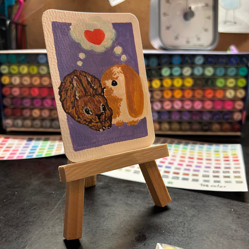ACEO Art Card original “Bunny Love” #10 of “Lively Bunnies” aceo art card