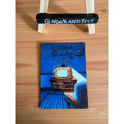 Retro TV - alcohol markers and ink pens on bristol paper aceo art card thumbnail 2