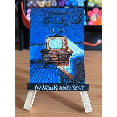 Retro TV - alcohol markers and ink pens on bristol paper aceo art card thumbnail 1