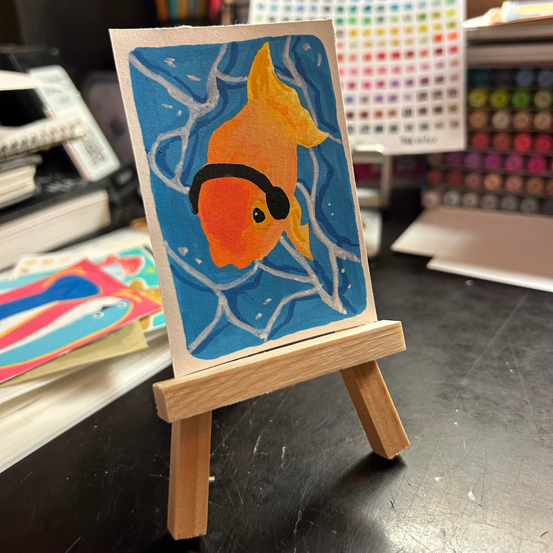ACEO Art Card original “Goldfish” #6 of “Sea Oddities” aceo art card