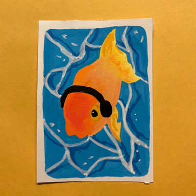 ACEO Art Card original “Goldfish” #6 of “Sea Oddities” aceo art card thumbnail 2