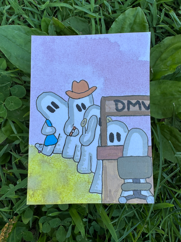 Gertrude runs Errands Series 2/8: DMV aceo art card