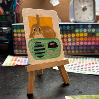 ACEO Art Card original “Bunny Radio” #9 of “Lively Bunnies” aceo art card thumbnail 1