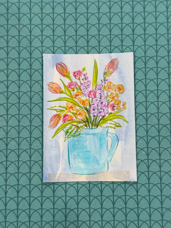 Mixed Media Flower Arrangement aceo art card