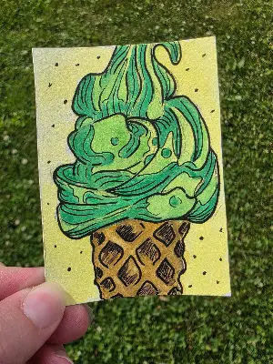 Mint Ice Cream Cone aceo art card thumbnail 1