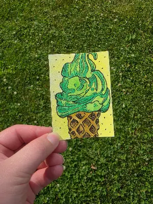 Mint Ice Cream Cone aceo art card thumbnail 2