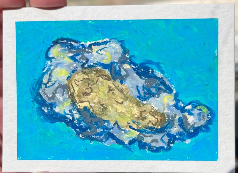 Oil Pastel Oyster aceo art card