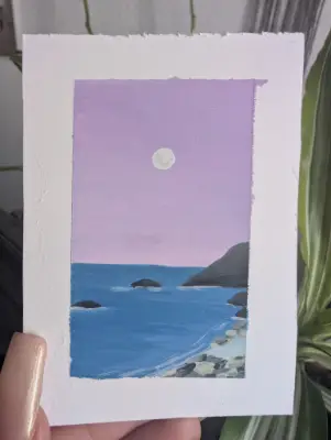 Purple moon Ocean Bay - mini painting 2x3 aceo art card thumbnail 1