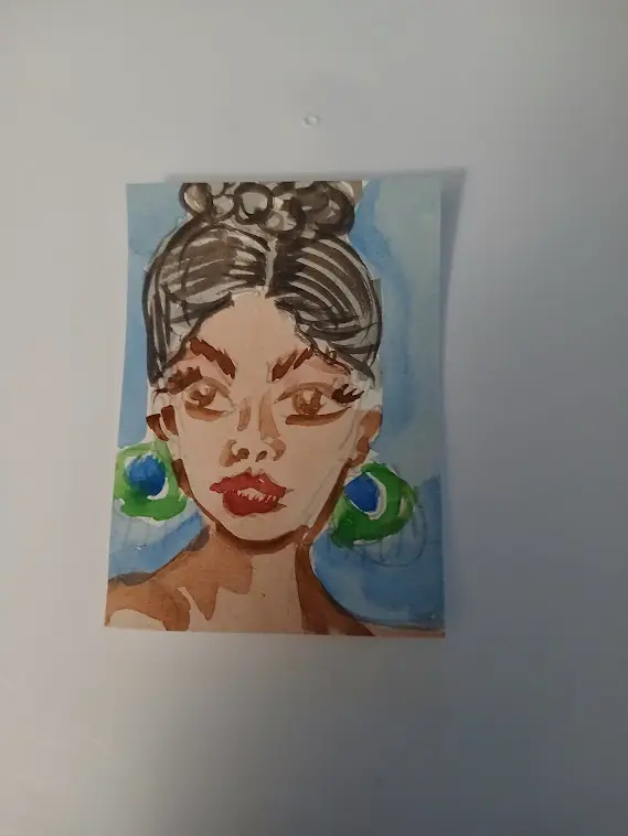 ACEO Art Original Abstract Painting Watercolor Gouache 2.5x3.5 Lady aceo art card