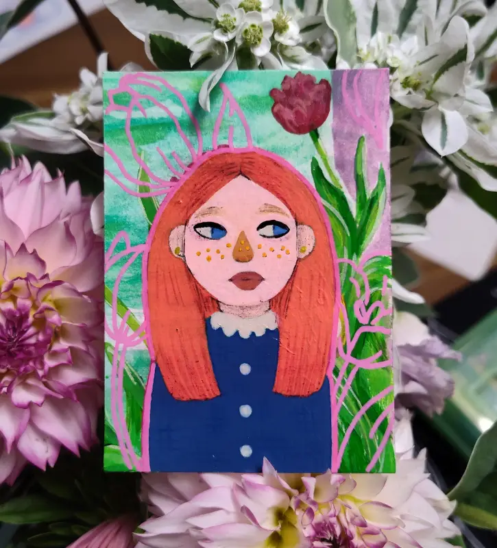 Tulip Girl 4 aceo art card