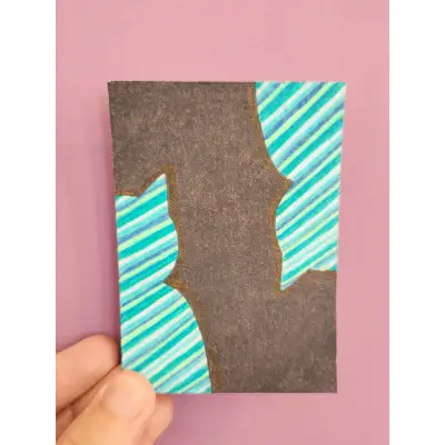 Blue Striped Cat Twins aceo art card thumbnail 1