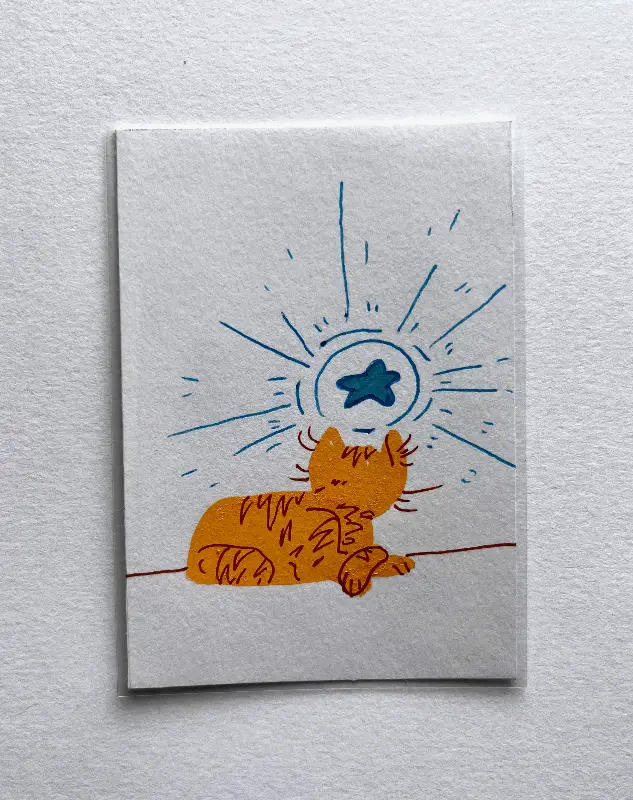 minimalist star-cat 1/3 | acrylic marker, pen aceo art card