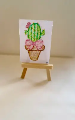 Bow Cactus ACEO Original – Colored Pencil Mini Art – Cute Kawaii Plant Illustration – OOAK Artist Tr aceo art card thumbnail 2