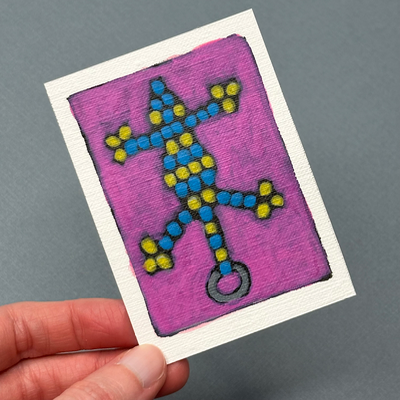Beadie Buddy Lizard with Blue and Yellow Stripes aceo art card thumbnail 2