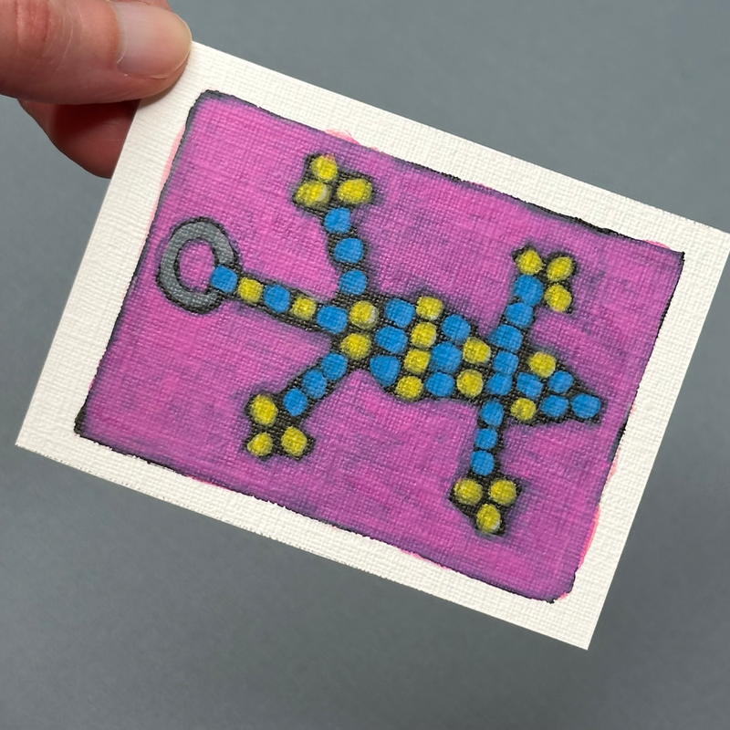 Beadie Buddy Lizard with Blue and Yellow Stripes aceo art card