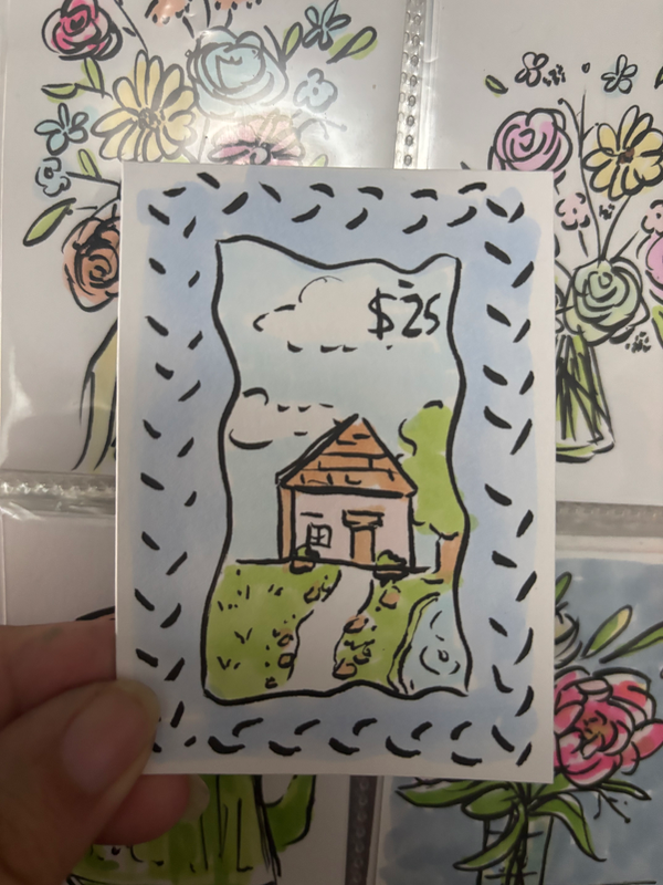 “Cost of Living” Stamp with a House aceo art card