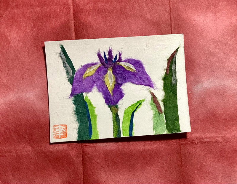 Purple Iris-Japanese washi art aceo art card