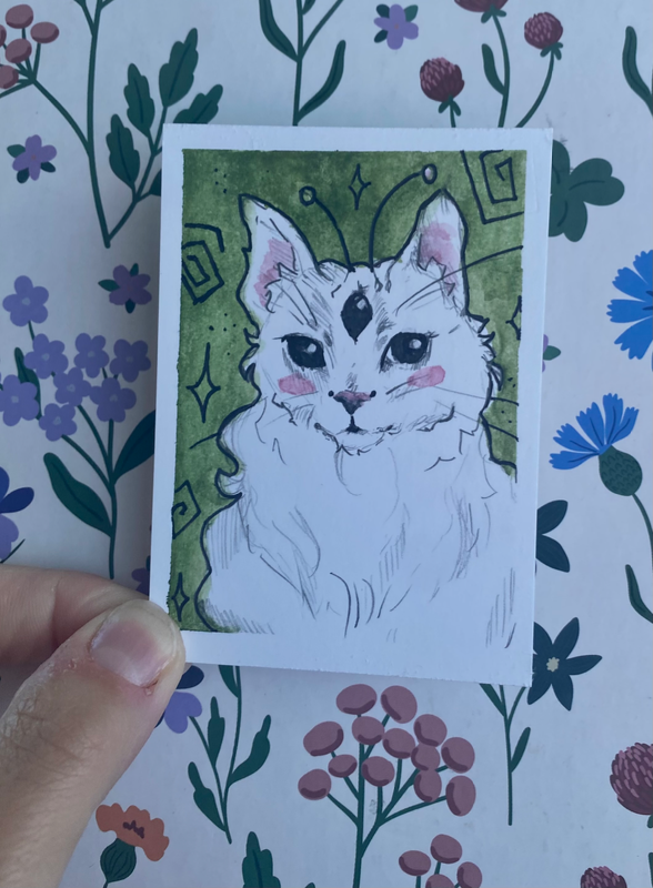 alien kitty aceo art card