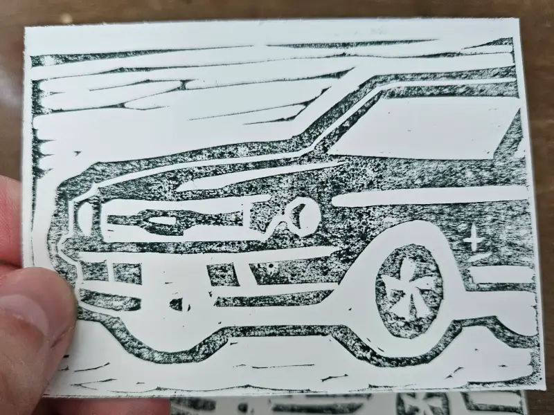 Original Mini Linocut of a Mustang (3/3) aceo art card