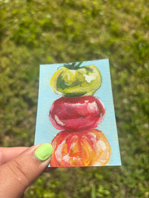 “Three Musketeers” Tomato Acrylic Painting aceo art card thumbnail 2