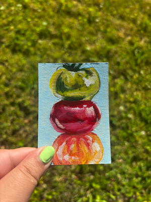 “Three Musketeers” Tomato Acrylic Painting aceo art card thumbnail 1