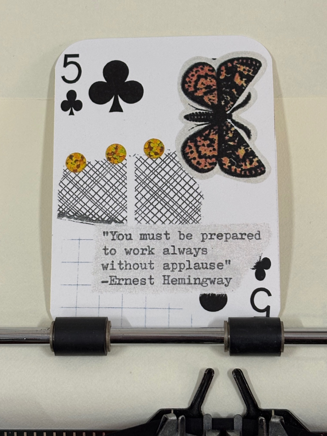 Butterfly Ernest Hemingway quote micro collage print by Mazerzine monarch aceo art card