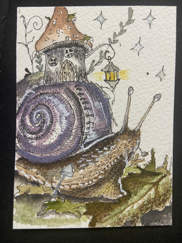 Whimsy snail aceo art card
