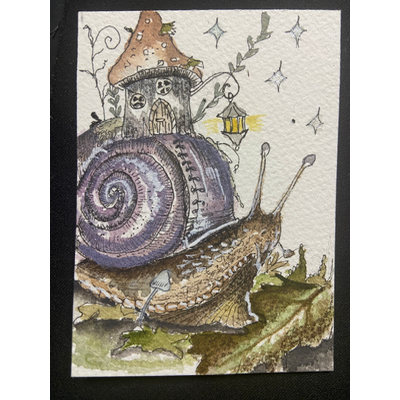 Whimsy snail aceo art card thumbnail 1