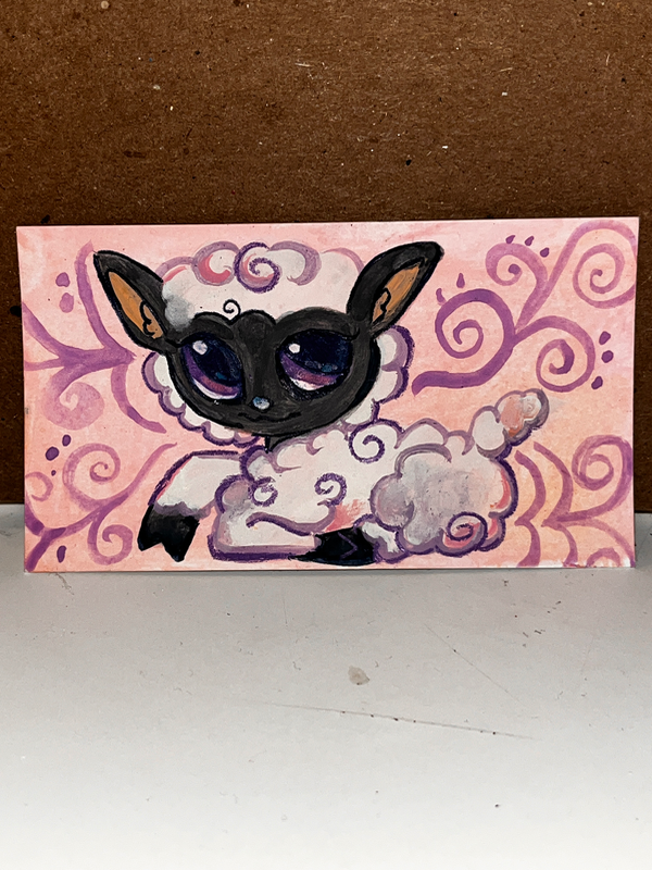 LPS Sheep Swirls aceo art card