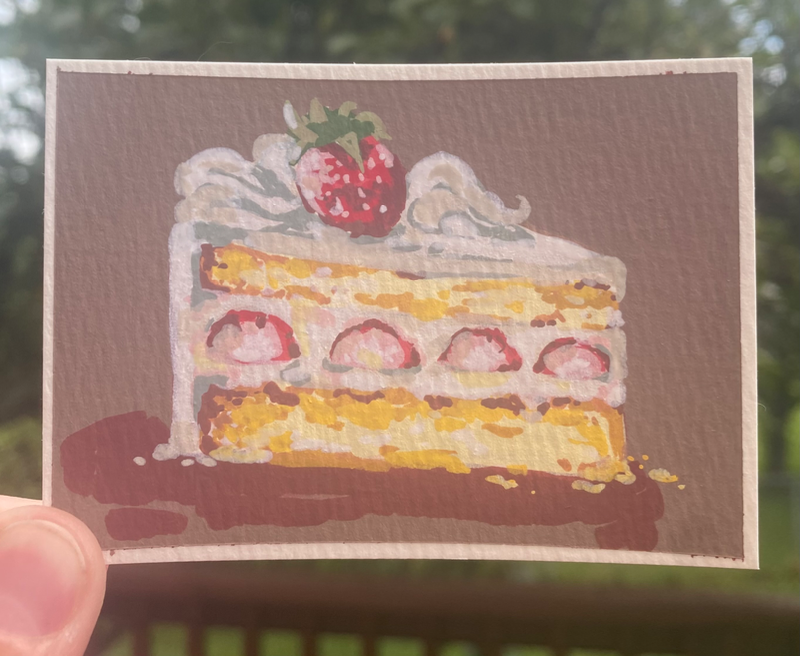 strawberry cake aceo art card