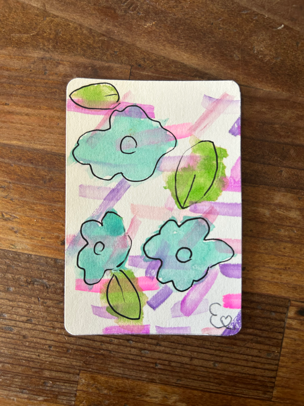 Funky flowers aceo art card