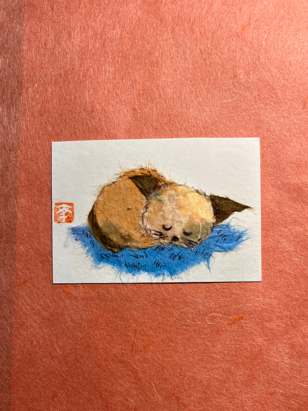 Comfortable nap - Japanese Washi art aceo art card