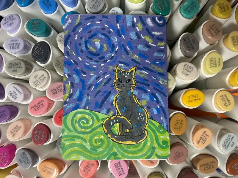Starry Night Cat aceo art card