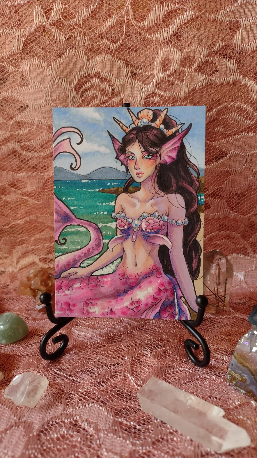 Keeper of Reefs - Original Mermaid ACEO aceo art card