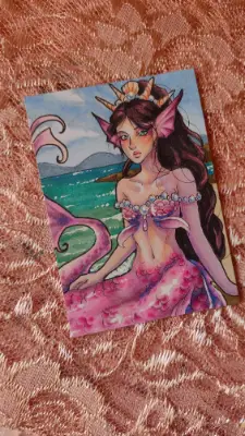 Keeper of Reefs - Original Mermaid ACEO aceo art card thumbnail 2