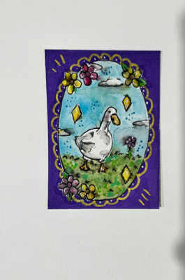 Garden Goose Walk aceo art card thumbnail 1