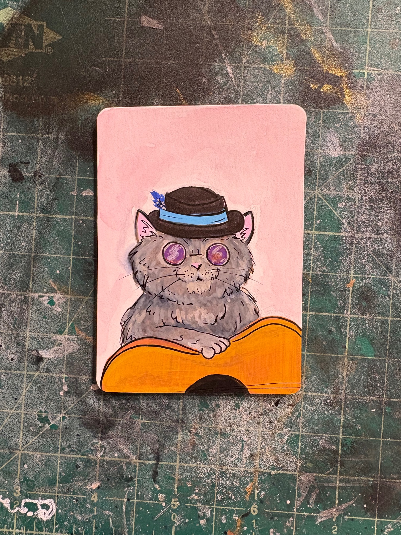 Jazzy Cat aceo art card
