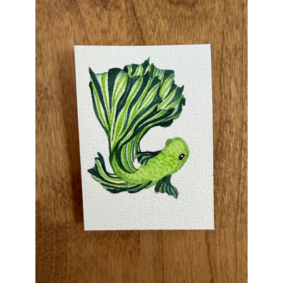 Green Betta Fish aceo art card thumbnail 2